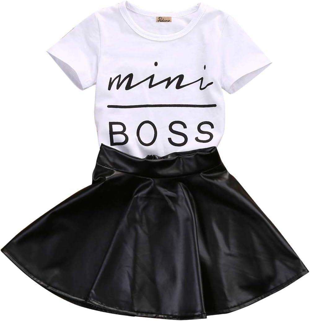 Toddler Girls Fashion Clothes Set Sassy Beauty Mini Boss Short Sleeve Tops+Mini Button Skirts Dress Summer Outfit