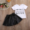 Toddler Girls Fashion Clothes Set Sassy Beauty Mini Boss Short Sleeve Tops+Mini Button Skirts Dress Summer Outfit