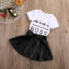 Toddler Girls Fashion Clothes Set Sassy Beauty Mini Boss Short Sleeve Tops+Mini Button Skirts Dress Summer Outfit
