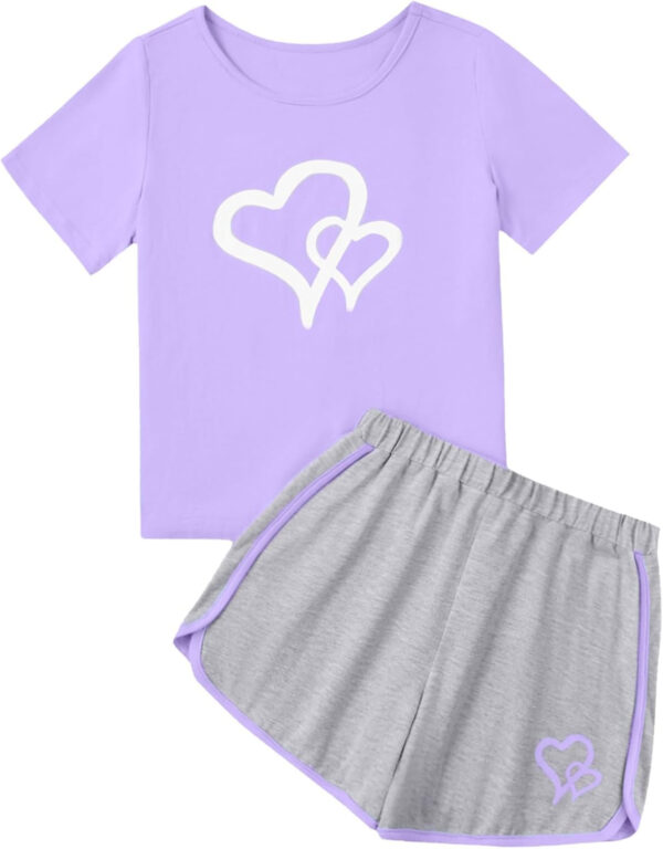 688c48db7ec5d4f33bd38e720b3e8717037143f3d8db143f09c26.jpg Girl's 2 Piece Outfits Cute Summer T-Shirt and Graphic Shorts Clothing Sets