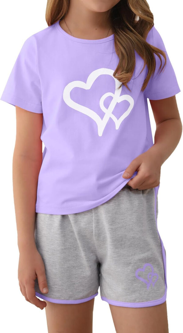 688c48df72b0cab24399d7273279a2c5717fddc5f3314967426b4.jpg Girl's 2 Piece Outfits Cute Summer T-Shirt and Graphic Shorts Clothing Sets