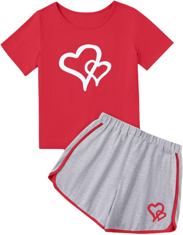 688c48e894f30b8e713b1f42b34b27bfc8e585bb7834ce2594fbc.jpg Girl's 2 Piece Outfits Cute Summer T-Shirt and Graphic Shorts Clothing Sets