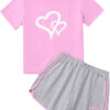 688c48f100b3a8caff38a587eb5b5494a9b9c0952b014cd3ac5c1.jpg Girl's 2 Piece Outfits Cute Summer T-Shirt and Graphic Shorts Clothing Sets