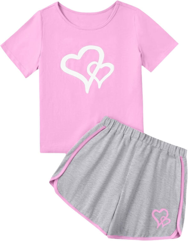 688c48f100b3a8caff38a587eb5b5494a9b9c0952b014cd3ac5c1.jpg Girl's 2 Piece Outfits Cute Summer T-Shirt and Graphic Shorts Clothing Sets