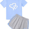 688c48f8a5aa020f6fbd9944fbd6377623505faaa49becd7c42ba.jpg Girl's 2 Piece Outfits Cute Summer T-Shirt and Graphic Shorts Clothing Sets