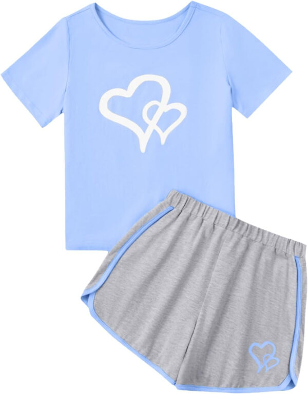 688c48f8a5aa020f6fbd9944fbd6377623505faaa49becd7c42ba.jpg Girl's 2 Piece Outfits Cute Summer T-Shirt and Graphic Shorts Clothing Sets