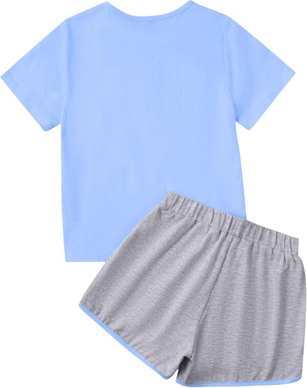 688c48f9aaef4f7798221222b92fe02704c7f101872a44a1bc4c7.jpg Girl's 2 Piece Outfits Cute Summer T-Shirt and Graphic Shorts Clothing Sets