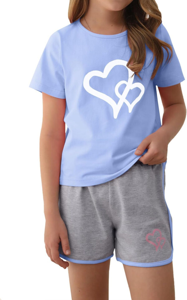 688c48fe1354e847a247b3957b4140e684876b7eae2ecf93a1a1f.jpg Girl's 2 Piece Outfits Cute Summer T-Shirt and Graphic Shorts Clothing Sets