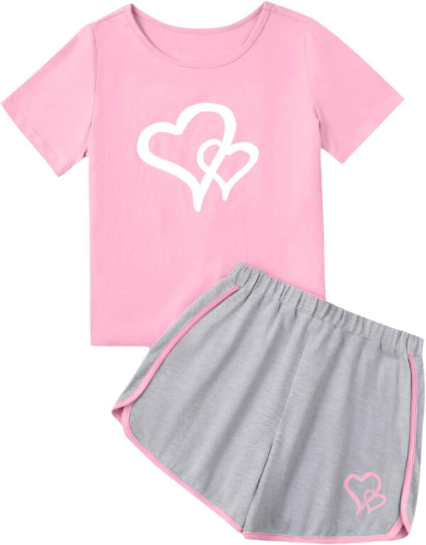 688c4905baae7019c9bbd056ad0d666c68da9647a41b1df9237c1.jpg Girl's 2 Piece Outfits Cute Summer T-Shirt and Graphic Shorts Clothing Sets