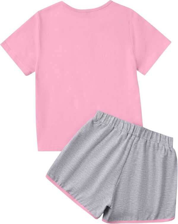 688c490696e4214fb38fa7497fa182f7a7dacd36998576d3bcee9.jpg Girl's 2 Piece Outfits Cute Summer T-Shirt and Graphic Shorts Clothing Sets