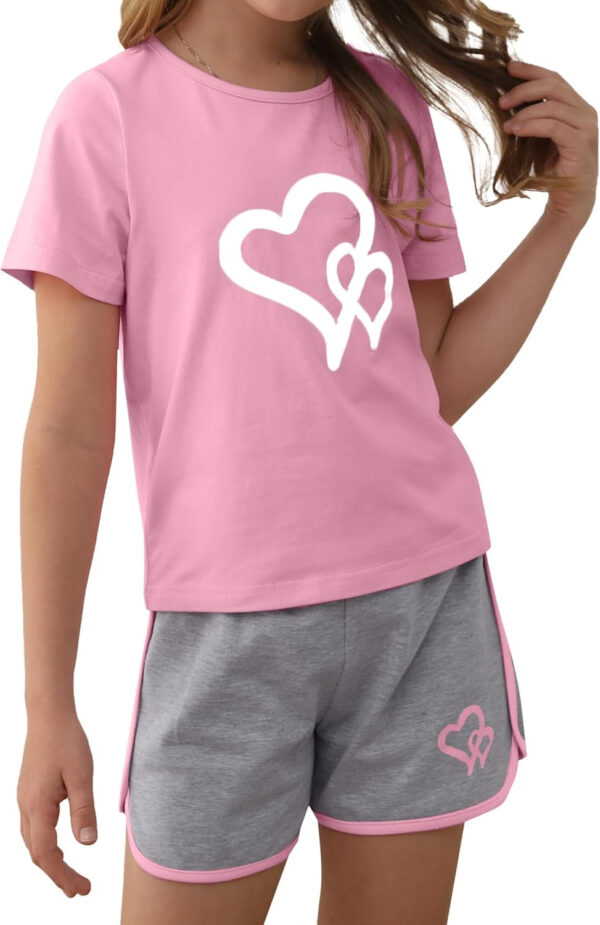 688c490b914b265039673a3f460eac706c158cc28dfeac0f80b8d.jpg Girl's 2 Piece Outfits Cute Summer T-Shirt and Graphic Shorts Clothing Sets