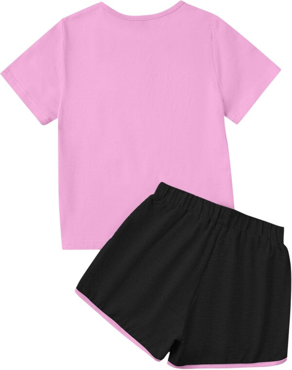 688c490d6aa1b51edbf7dfd492548be0a43edbfcf58bb7416b86e.jpg Girl's 2 Piece Outfits Cute Summer T-Shirt and Graphic Shorts Clothing Sets