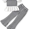 HIHA Toddler Girls Summer Outfit Puff Sleeve Ruffle Tops Flare Pants Clothes 2 Piece Clothing