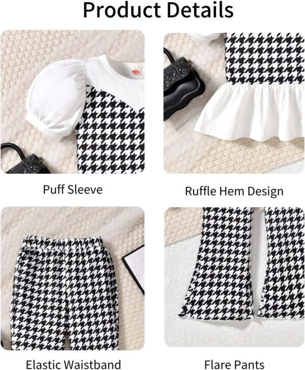 HIHA Toddler Girls Summer Outfit Puff Sleeve Ruffle Tops Flare Pants Clothes 2 Piece Clothing