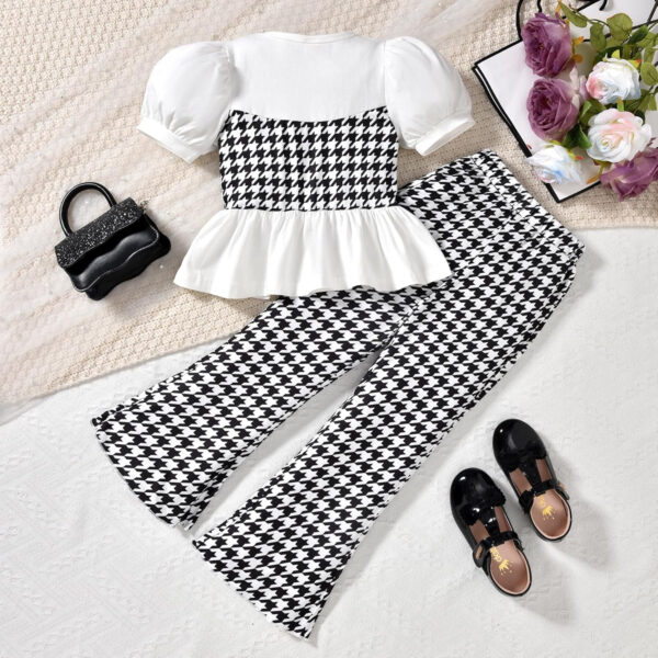 HIHA Toddler Girls Summer Outfit Puff Sleeve Ruffle Tops Flare Pants Clothes 2 Piece Clothing