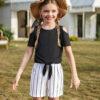 Arshiner Girls Short Sets 2 Pieces Outfits Short Sleeve Tie Knot T-Shirts and Casual Shorts With Pockets Cute Clothes Sets
