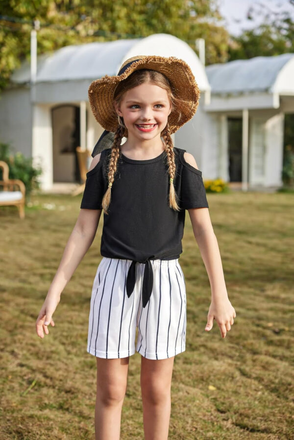 Arshiner Girls Short Sets 2 Pieces Outfits Short Sleeve Tie Knot T-Shirts and Casual Shorts With Pockets Cute Clothes Sets
