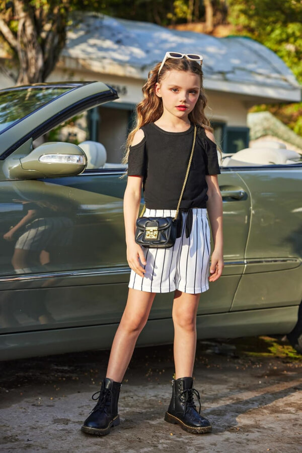 Arshiner Girls Short Sets 2 Pieces Outfits Short Sleeve Tie Knot T-Shirts and Casual Shorts With Pockets Cute Clothes Sets