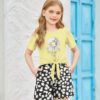 Arshiner Girls Short Sets 2 Pieces Outfits Short Sleeve Tie Knot T-Shirts and Casual Shorts With Pockets Cute Clothes Sets