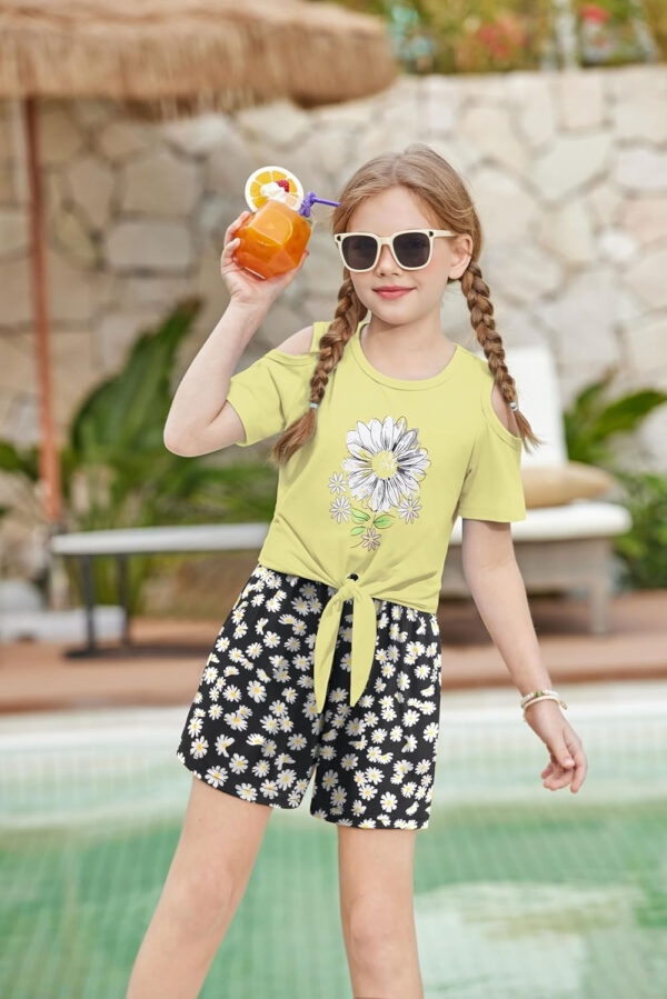 Arshiner Girls Short Sets 2 Pieces Outfits Short Sleeve Tie Knot T-Shirts and Casual Shorts With Pockets Cute Clothes Sets
