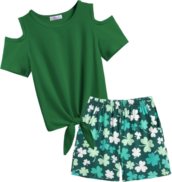 Arshiner Girls Short Sets 2 Pieces Outfits Short Sleeve Tie Knot T-Shirts and Casual Shorts With Pockets Cute Clothes Sets