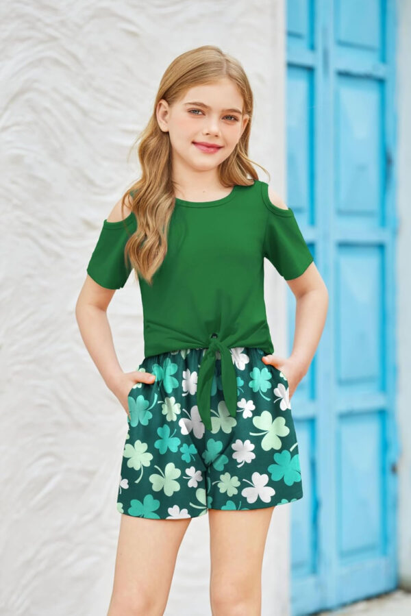 Arshiner Girls Short Sets 2 Pieces Outfits Short Sleeve Tie Knot T-Shirts and Casual Shorts With Pockets Cute Clothes Sets