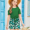 Arshiner Girls Short Sets 2 Pieces Outfits Short Sleeve Tie Knot T-Shirts and Casual Shorts With Pockets Cute Clothes Sets