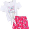Arshiner Girls Short Sets 2 Pieces Outfits Short Sleeve Tie Knot T-Shirts and Casual Shorts With Pockets Cute Clothes Sets