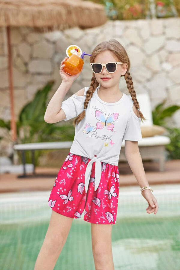 Arshiner Girls Short Sets 2 Pieces Outfits Short Sleeve Tie Knot T-Shirts and Casual Shorts With Pockets Cute Clothes Sets