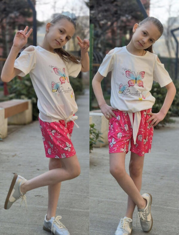 Arshiner Girls Short Sets 2 Pieces Outfits Short Sleeve Tie Knot T-Shirts and Casual Shorts With Pockets Cute Clothes Sets