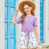 Arshiner Girls Short Sets 2 Pieces Outfits Short Sleeve Tie Knot T-Shirts and Casual Shorts With Pockets Cute Clothes Sets