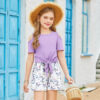 Arshiner Girls Short Sets 2 Pieces Outfits Short Sleeve Tie Knot T-Shirts and Casual Shorts With Pockets Cute Clothes Sets