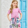 Arshiner Girls Short Sets 2 Pieces Outfits Short Sleeve Tie Knot T-Shirts and Casual Shorts With Pockets Cute Clothes Sets