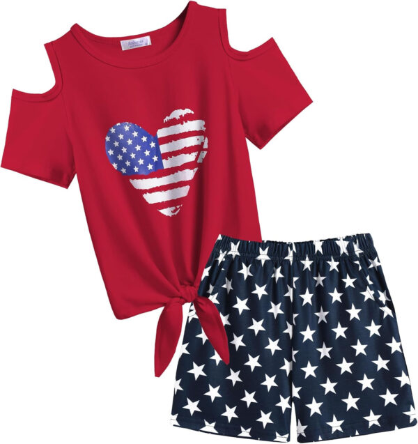Arshiner Girls Short Sets 2 Pieces Outfits Short Sleeve Tie Knot T-Shirts and Casual Shorts With Pockets Cute Clothes Sets
