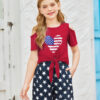 Arshiner Girls Short Sets 2 Pieces Outfits Short Sleeve Tie Knot T-Shirts and Casual Shorts With Pockets Cute Clothes Sets