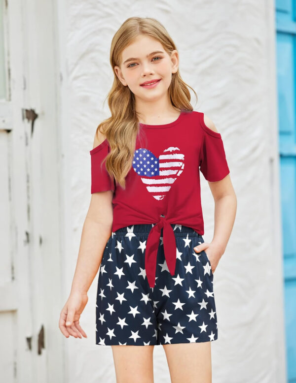 Arshiner Girls Short Sets 2 Pieces Outfits Short Sleeve Tie Knot T-Shirts and Casual Shorts With Pockets Cute Clothes Sets