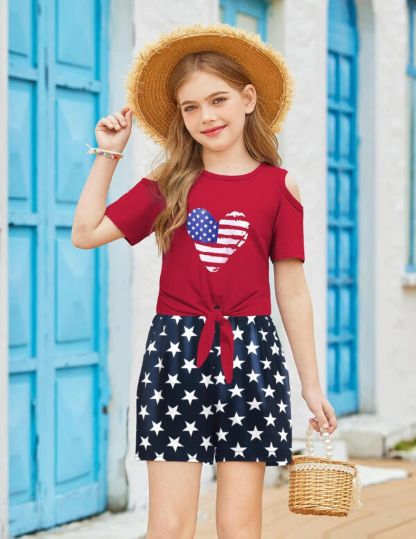 Arshiner Girls Short Sets 2 Pieces Outfits Short Sleeve Tie Knot T-Shirts and Casual Shorts With Pockets Cute Clothes Sets