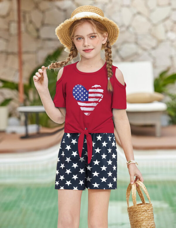 Arshiner Girls Short Sets 2 Pieces Outfits Short Sleeve Tie Knot T-Shirts and Casual Shorts With Pockets Cute Clothes Sets