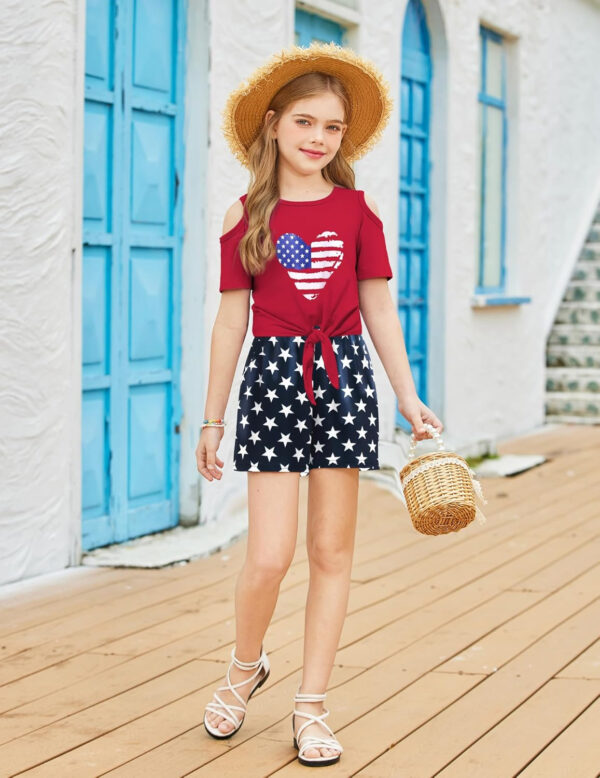 Arshiner Girls Short Sets 2 Pieces Outfits Short Sleeve Tie Knot T-Shirts and Casual Shorts With Pockets Cute Clothes Sets