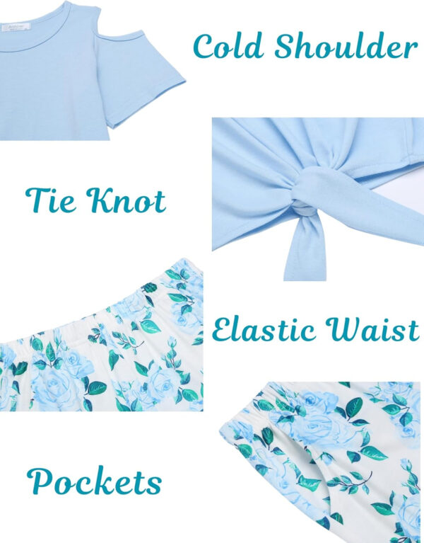 Arshiner Girls Short Sets 2 Pieces Outfits Short Sleeve Tie Knot T-Shirts and Casual Shorts With Pockets Cute Clothes Sets