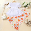 Toddler Baby Girl Bell Bottoms Outfits Ruffle Short Sleeve Shirt Tops and Floral Flared Pant Set