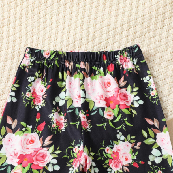 Toddler Baby Girl Bell Bottoms Outfits Ruffle Short Sleeve Shirt Tops and Floral Flared Pant Set