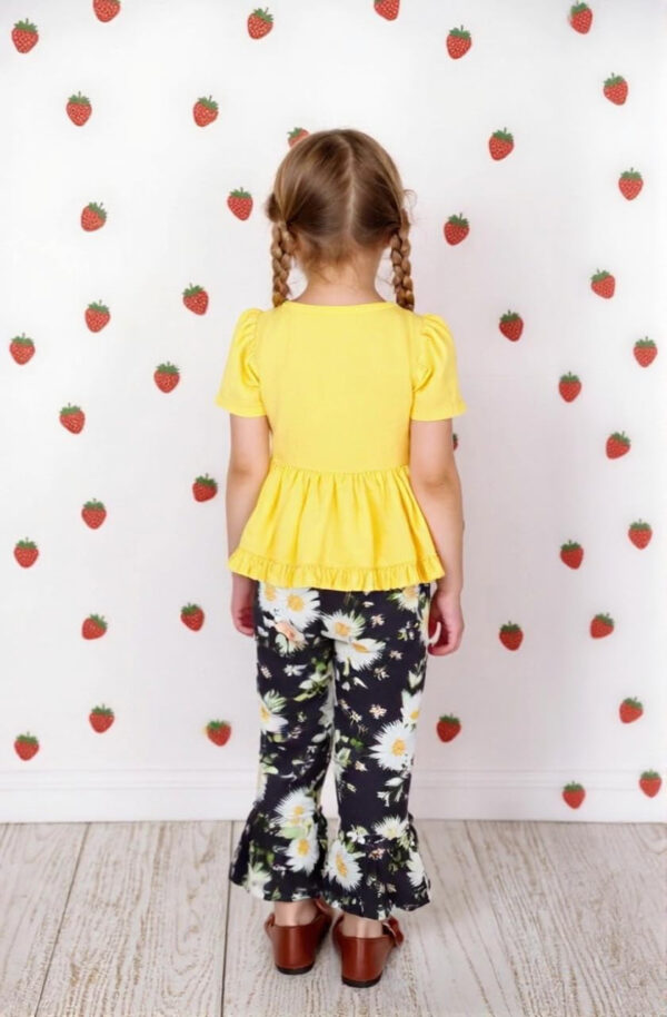 Toddler Baby Girl Bell Bottoms Outfits Ruffle Short Sleeve Shirt Tops and Floral Flared Pant Set