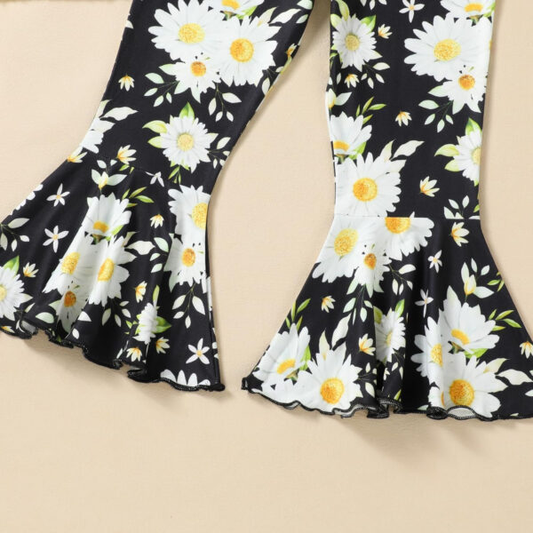 Toddler Baby Girl Bell Bottoms Outfits Ruffle Short Sleeve Shirt Tops and Floral Flared Pant Set