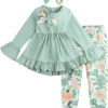 Toddler Baby Girl Clothes Floral Outfit Ruffle Sleeve Shirt with Headband 3PC Pant Set Fall Clothing for Girl