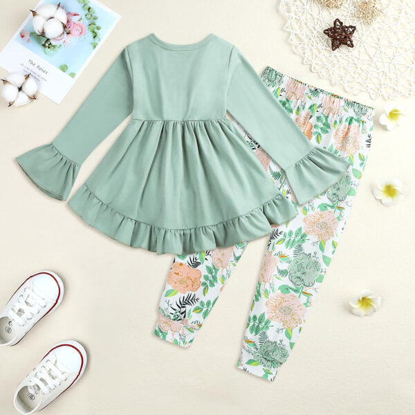 Toddler Baby Girl Clothes Floral Outfit Ruffle Sleeve Shirt with Headband 3PC Pant Set Fall Clothing for Girl