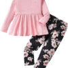 Toddler Baby Girl Clothes Floral Outfit Ruffle Sleeve Shirt with Headband 3PC Pant Set Fall Clothing for Girl