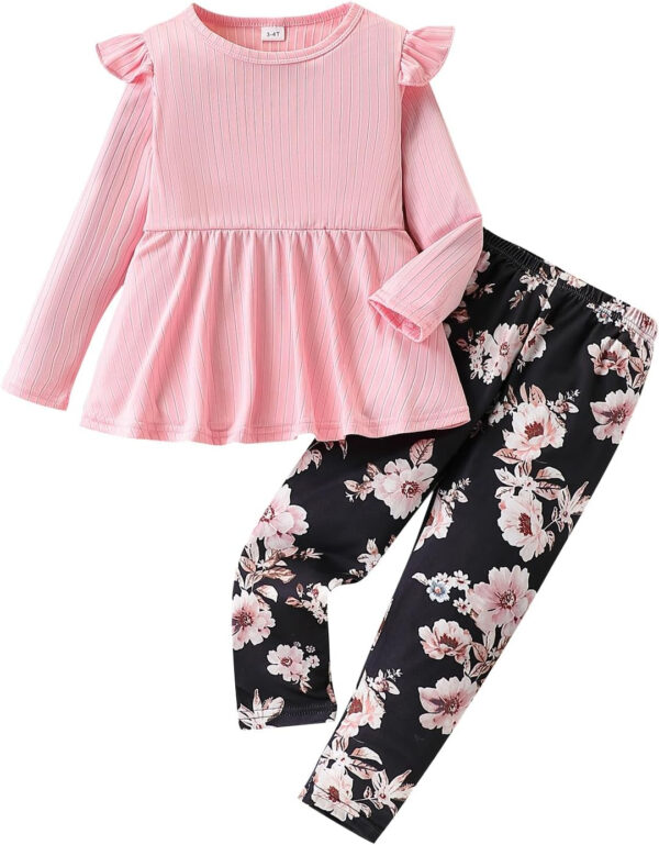 Toddler Baby Girl Clothes Floral Outfit Ruffle Sleeve Shirt with Headband 3PC Pant Set Fall Clothing for Girl