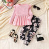 Toddler Baby Girl Clothes Floral Outfit Ruffle Sleeve Shirt with Headband 3PC Pant Set Fall Clothing for Girl