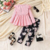 Toddler Baby Girl Clothes Floral Outfit Ruffle Sleeve Shirt with Headband 3PC Pant Set Fall Clothing for Girl